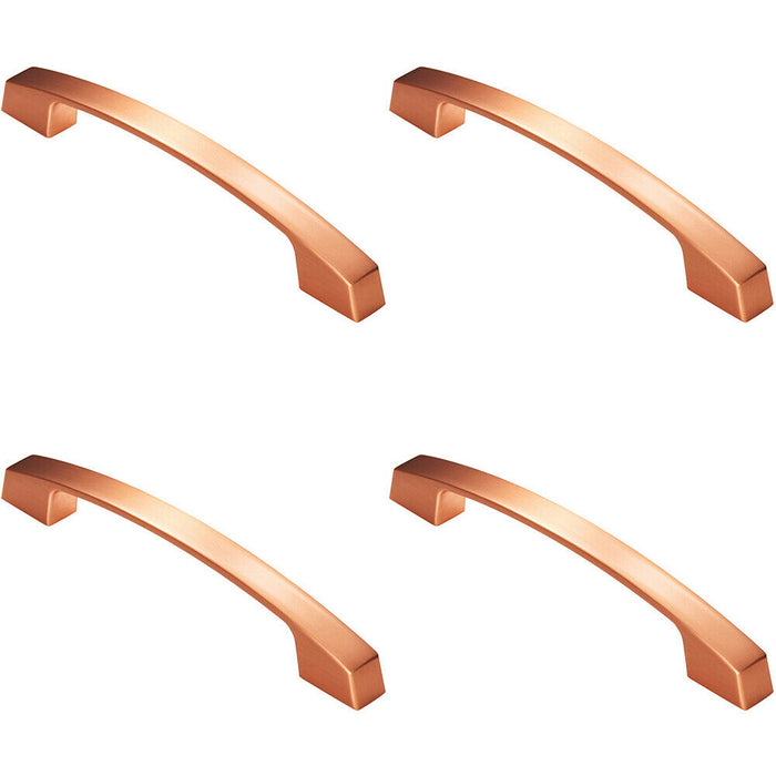 4x Curved Flat Faced Cupboard Pull Handle 160mm Fixing Centres Satin Copper Loops