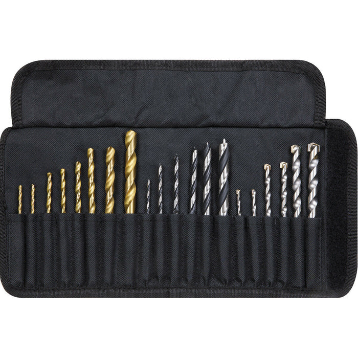 20 Piece Assorted Drill Bit Set - 1/4" Hex Shank - Wood Masonry & Coated Bits Loops