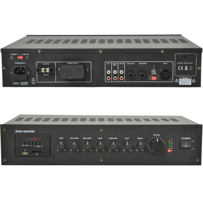 100V 120W Mixer Amplifier 8Ohm Speaker Splitter Rack Mount USB RCA PA Channel Loops