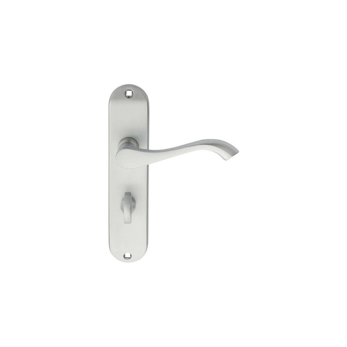 PAIR Curved Handle on Chamfered Bathroom Backplate 180 x 40mm Satin Chrome Loops