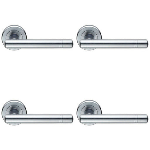 4x PAIR Round T Bar Handle with Ringed Design Concealed Fix Satin Chrome Loops