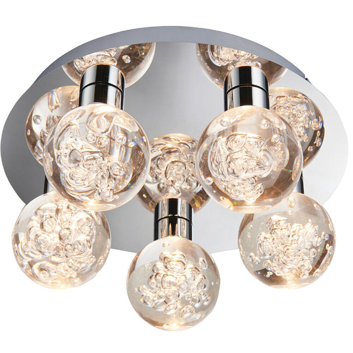 Flush Bathroom Ceiling Light IP44 Warm White LED Ball 5 Lamp Modern Chrome Round Loops