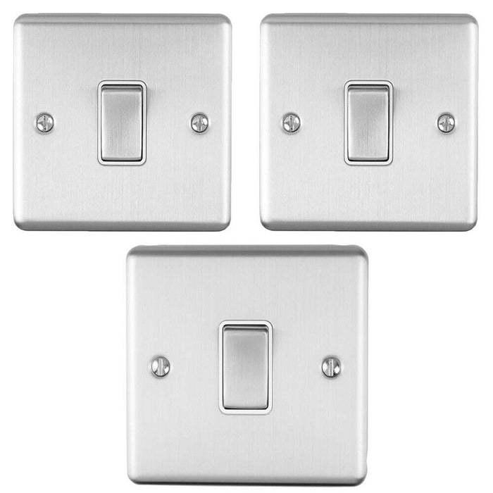 Light Switch Pack - 1x Intermediate & 2x Single - SATIN STEEL / Grey 2 Way 10A Loops