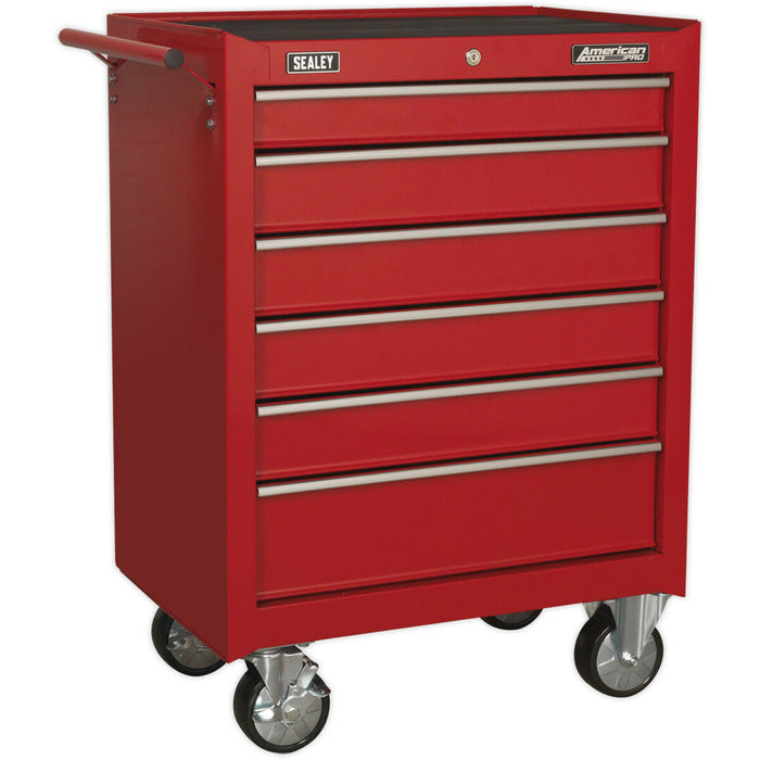 680 x 460 x 950mm 6 Drawer RED Portable Tool Chest Locking Mobile Storage Box Loops