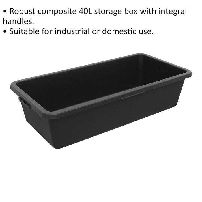 710 x 400 x 212mm Storage Container - BLACK 40L - Integral Handle Warehouse Bin Loops