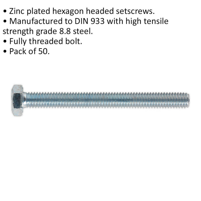 50 PACK HT Setscrew - M6 x 60mm - Grade 8.8 Zinc - Fully Threaded - DIN 933 Loops
