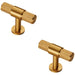 2x Knurled Cupboard T Shape Pull Handle 50 x 13mm Satin Brass Cabinet Handle Loops
