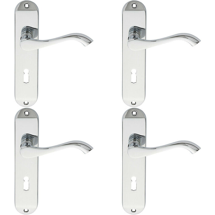 4x PAIR Curved Handle on Chamfered Lock Backplate 180 x 40mm Polished Chrome Loops