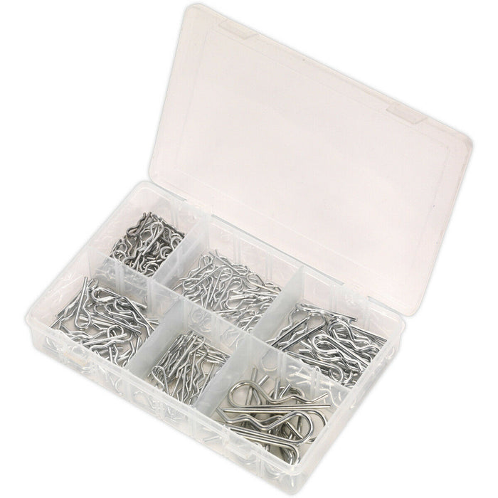 150 Piece R-Clip Assortment - 6 Different Sizes - Partitioned Storage Box Loops