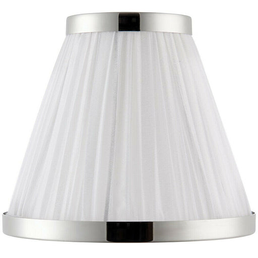 8" Luxury Round Tapered Lamp Shade White Pleated Organza Fabric & Bright Nickel Loops