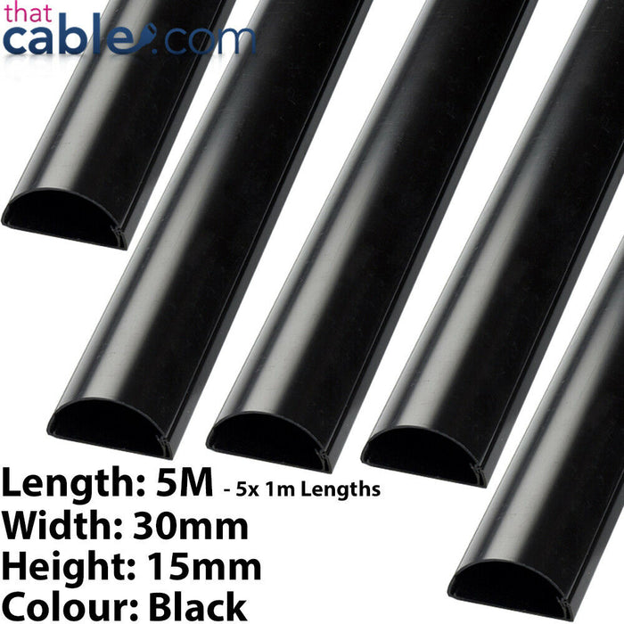 5x 1m (5m) 30mm x 15mm Black HDMI Optical AV PC Cable Trunking Conduit Cover Loops