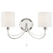 2 PACK Dimmable Twin Wall Light Chrome & White Shade Curved Arm Lamp Fitting Loops