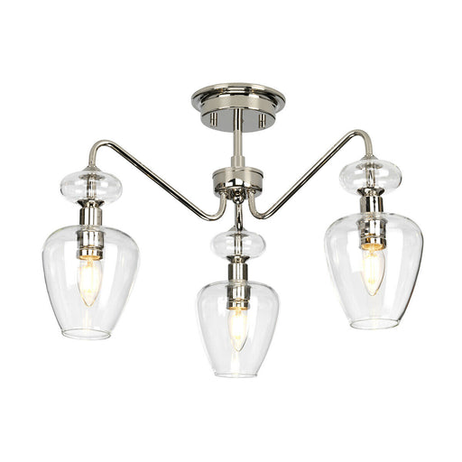 3 Bulb Semi Flush Light Highly Polished Nickel Clear Glass Shades LED E14 40W Loops