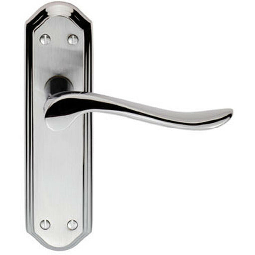 PAIR Curved Lever on Sculpted Latch Backplate 180 x 48mm Satin/Polished Chrome Loops