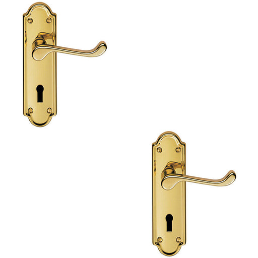 2x PAIR Victorian Upturned Handle on Lock Backplate 168 x 47mm Polished Brass Loops