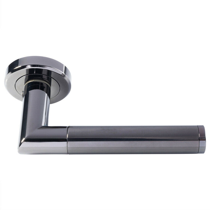 PAIR Sectional Round Bar Handle on Round Rose Concealed Fix Black Nickel Loops
