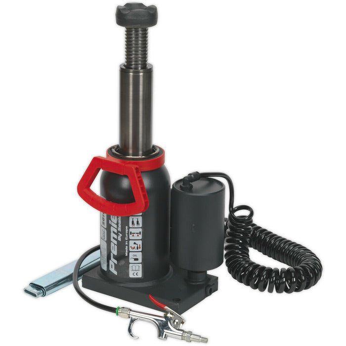 20 Tonne Hydraulic Bottle Jack - Air or Manual Operation - 447mm Maximum Height Loops