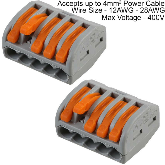 10x 5 Way WAGO Connector 32A Electrical Lever Terminal Block Push Fit Junction Loops