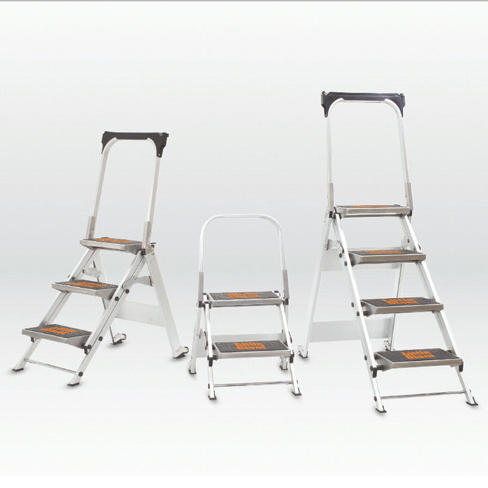 0.9m PREMIUM TRADE Folding Step Ladders 4 Tread Anti Slip Aluminium Safety Steps Loops