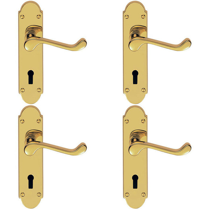 4x PAIR Victorian Upturned Handle on Lock Backplate 170 x 42mm Stainless Brass Loops