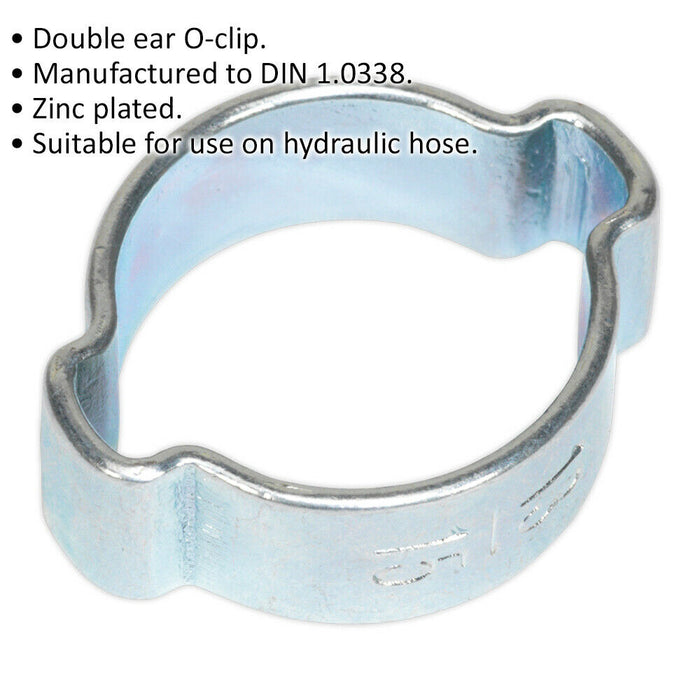 25 PACK Zinc Plated Double Ear O-Clip - 13mm to 15mm Diameter - Hose Pipe Fixing Loops