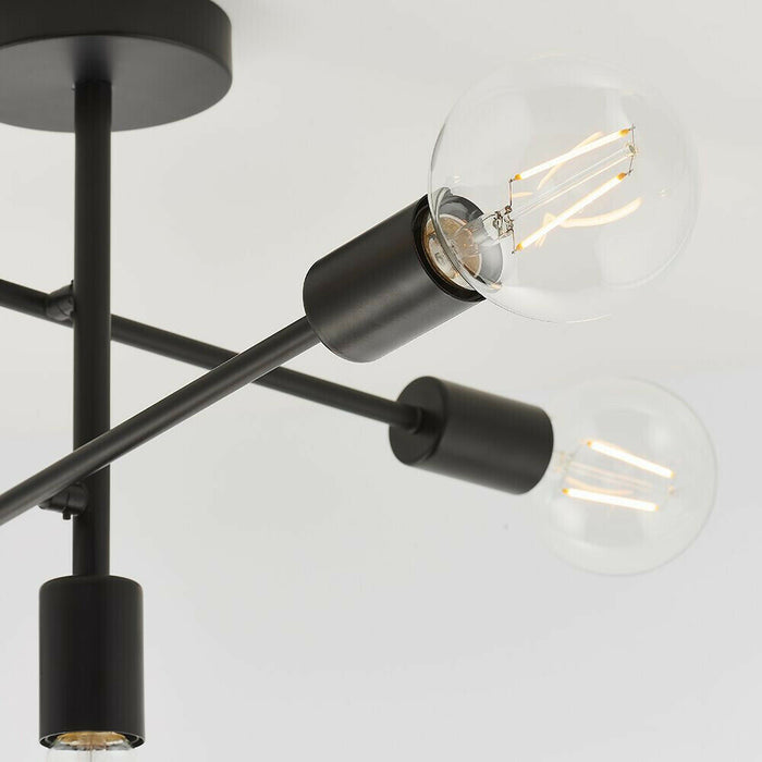 Semi Flush Ceiling Lamp Matt Black 5x Multi Light Industrial Straight Pendant Loops
