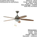 Remote Control Ceiling Fan & Light Satin Nickel Steel 1 x 60W E14 Bulb Loops