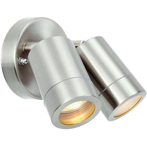 IP44 Outdoor Adjustable Spotlight Brushed Steel Twin GU10 Dimmable Up Down light Loops