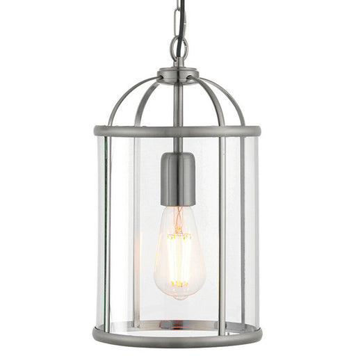 Hanging Ceiling Pendant Light Nickel & Glass Lantern Box Shade Lamp Bulb Holder Loops