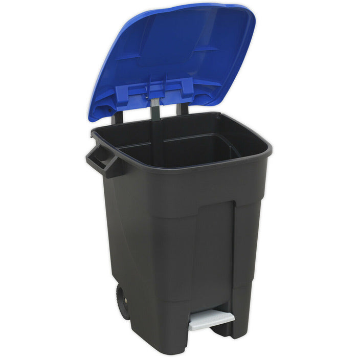 100 Litre Capacity Wheelie Bin with Foot Pedal - Two 200mm Wheels - Blue Loops