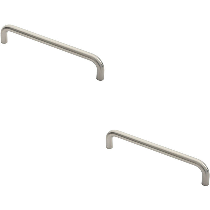 2x Round D Bar Pull Handle 319 x 19mm 300mm Fixing Centres Satin Stainless Steel Loops