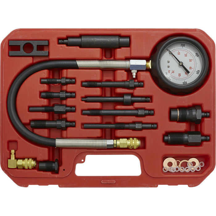 Diesel Engine Compression Test Kit - 60mm Gauge - 400mm Hose - Quick Connector Loops