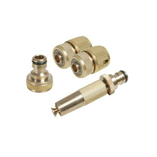 4 Piece Brass Fitting Set For Pipes Spray Nozzle Quick Connector Tap Adaptor Loops