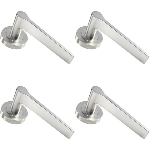 4x PAIR Straight Rounded Handle on Round Rose Concealed Fix Satin Nickel Loops