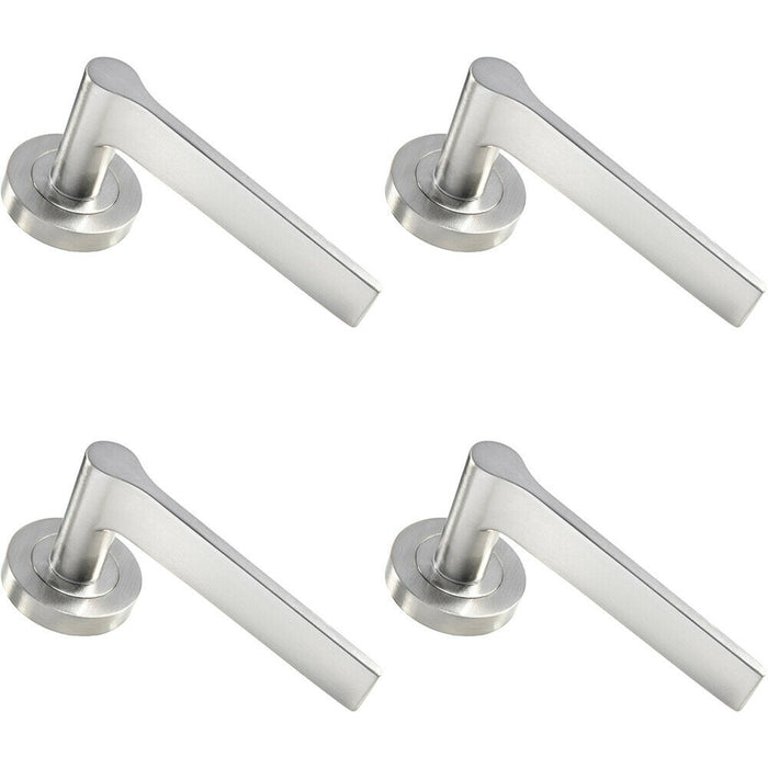 4x PAIR Straight Rounded Handle on Round Rose Concealed Fix Satin Nickel Loops