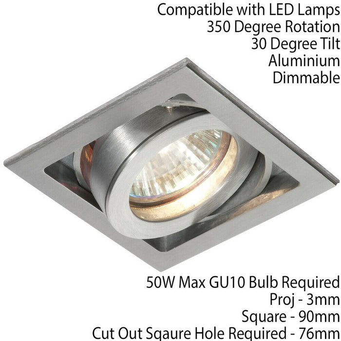 Single Square Adjustable Head Ceiling Spotlight Aluminium GU10 50W Box Downlight Loops
