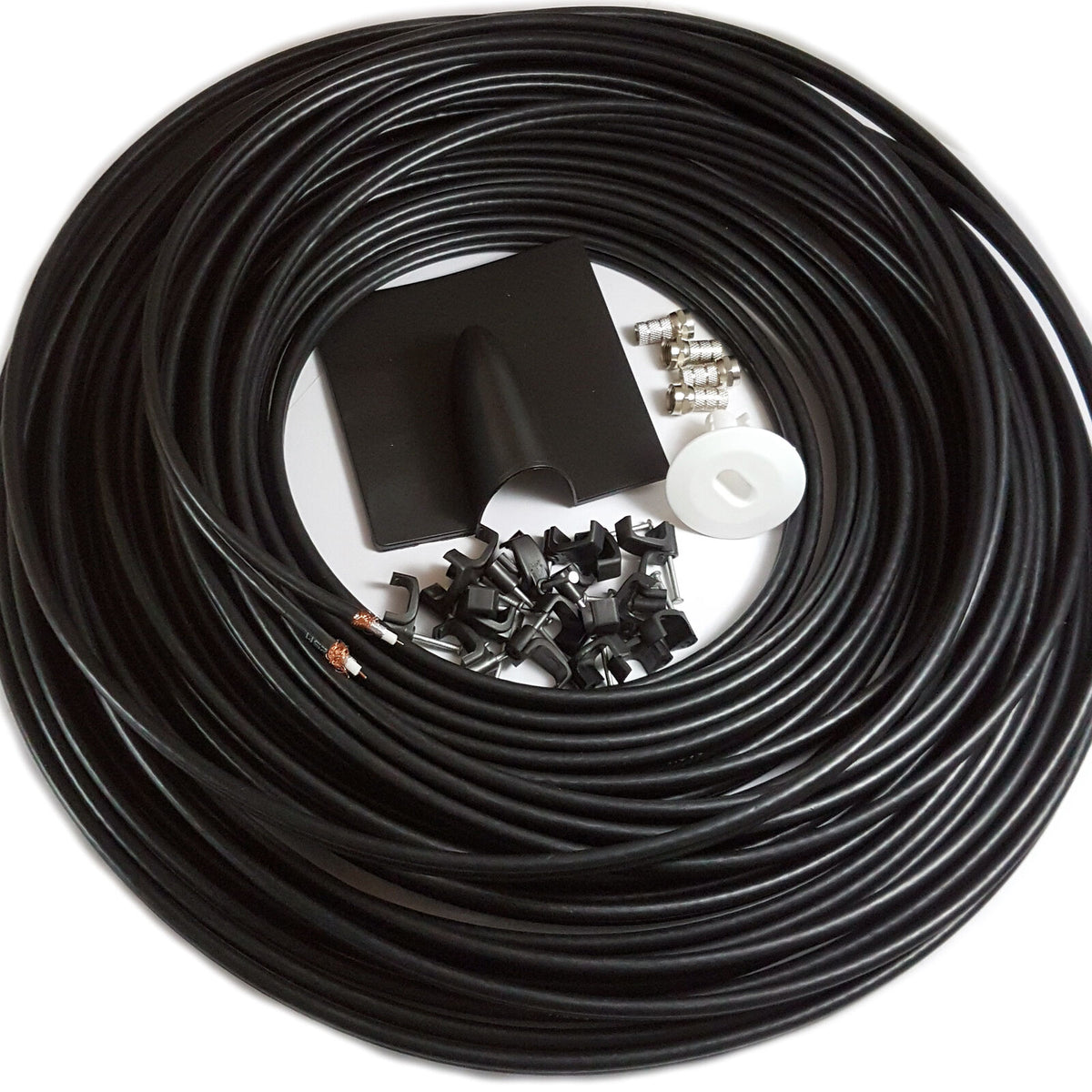 25M Twin Cable Satellite Dish WF65 Thin Install Kit For Sky HD + Frees ...