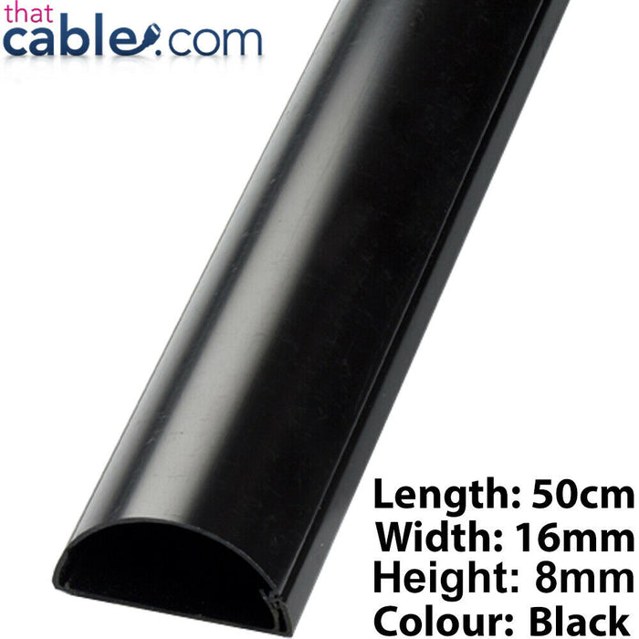 50cm 16mm x 8mm Black Speaker Cable Trunking Conduit Cover AV TV Ethernet Wall Loops