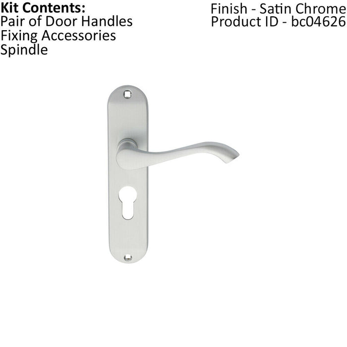 PAIR Curved Handle on Chamfered Euro Lock Backplate 180 x 40mm Satin Chrome Loops