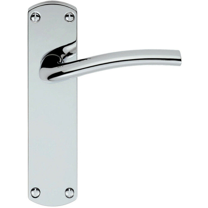 Door Handle & Latch Pack Chrome Rounded Arched Lever on Backplate 170 x 42mm Loops