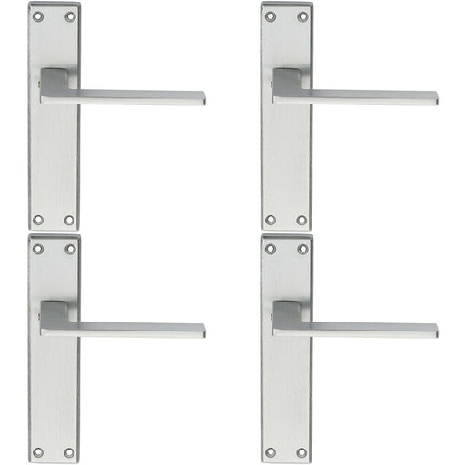 4x Flat Straight Lever on Latch Backplate Door Handle 180 x 40mm Satin Chrome Loops