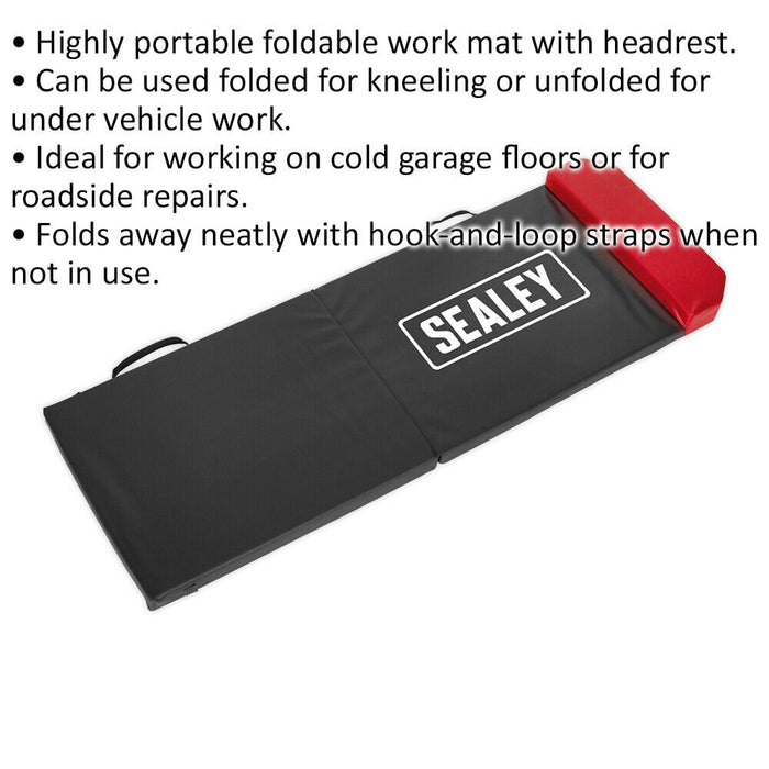 Folding Mechanics Mat with Headrest - Highly Portable - Fold Away Design Loops