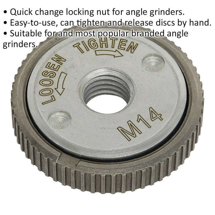 Quick Change Angle Grinder Locking Nut - M14 Thread - Angle Grinder Nut Loops