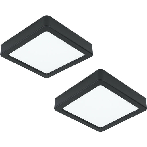 2 PACK Wall / Ceiling Light Black 160mm Sqaure Surface Mounted 10.5W LED 3000K Loops