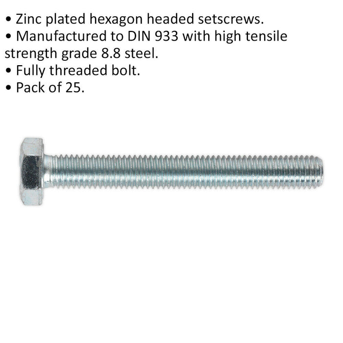 25 PACK HT Setscrew - M10 x 80mm - Grade 8.8 Zinc - Fully Threaded - DIN 933 Loops