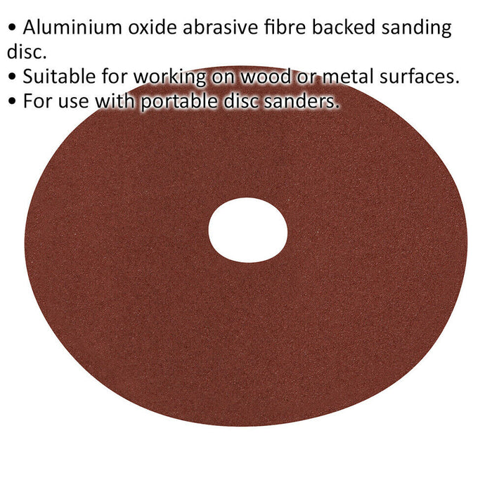 25 PACK 125mm Fibre Backed Sanding Discs - 60 Grit Aluminium Oxide Round Sheet Loops