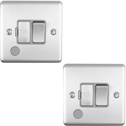 2 PACK 13A DP Switched Fuse Spur & Flex Outlet SATIN STEEL & Grey Isolation Loops