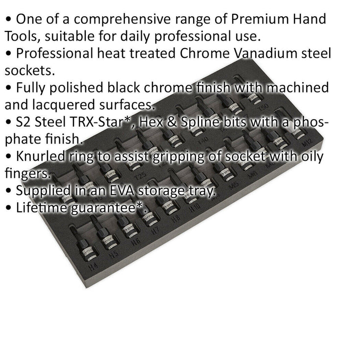 22pc TRX Star / Hex Key / Spline Socket Bit Set 3/8" Square Drive - PREMIUM BITS Loops