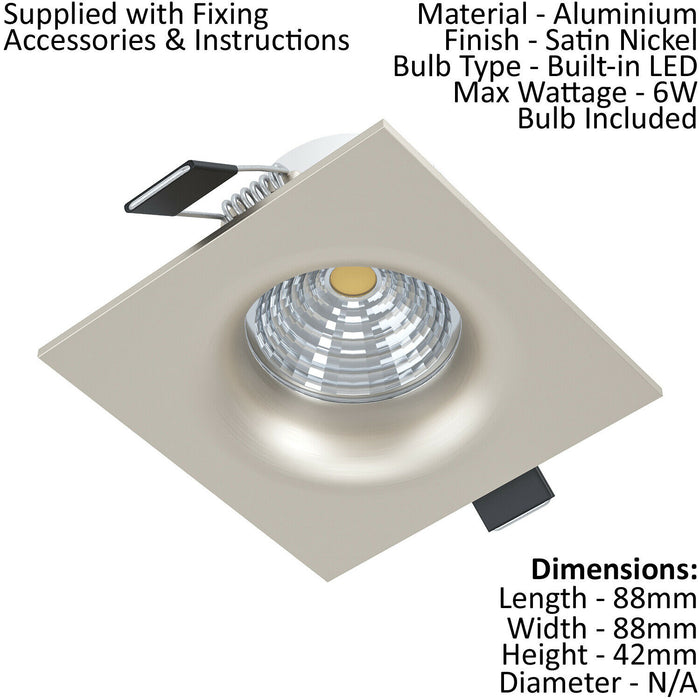 Wall / Ceiling Flush Square Downlight Satin Nickel Spotlight 6W In Built LED Loops