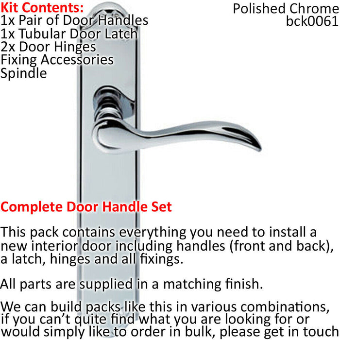 Door Handle & Latch Pack Chrome Victorian Scroll Lever on Backplate 245 x 45mm Loops